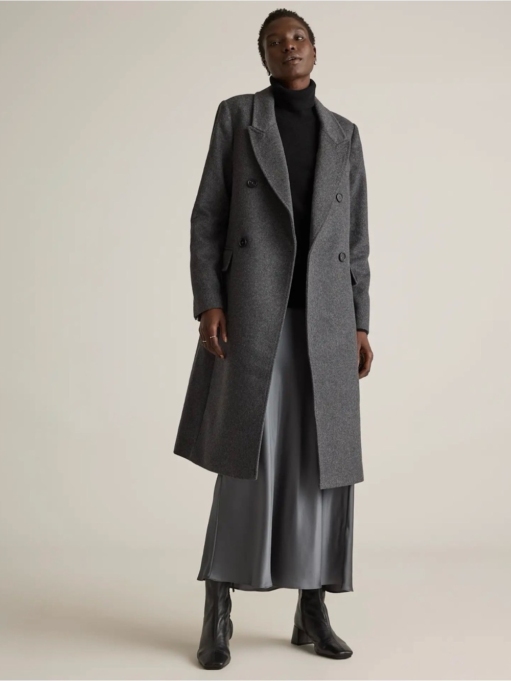 Italian Wool Double-Breasted Charcoal Gray Coat in Womens XL Wool Coat Warm Coat